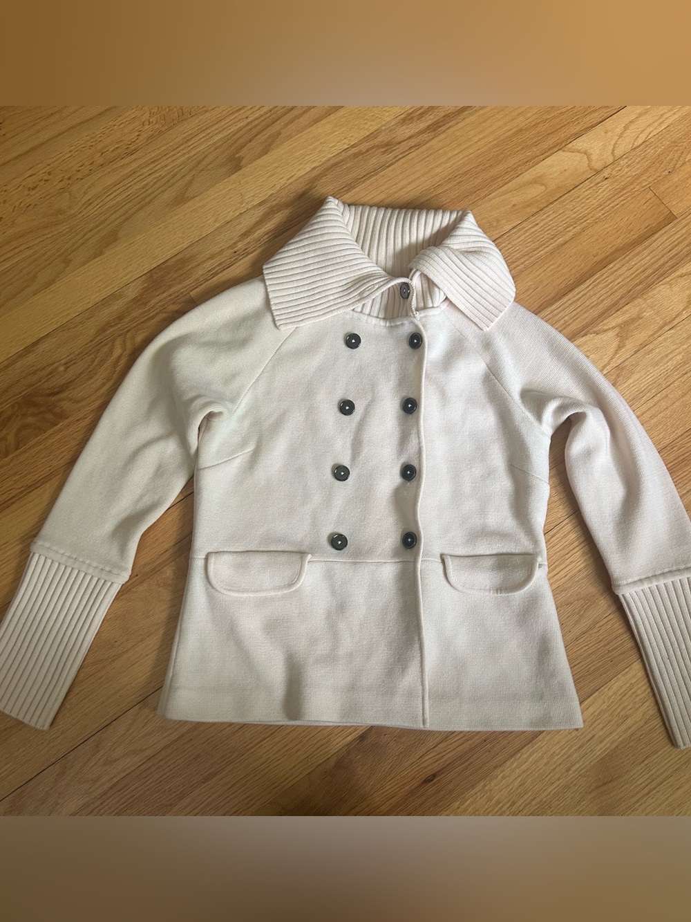 Per Se Double Breasted Wool Sweater Jacket Ivory Size Medium